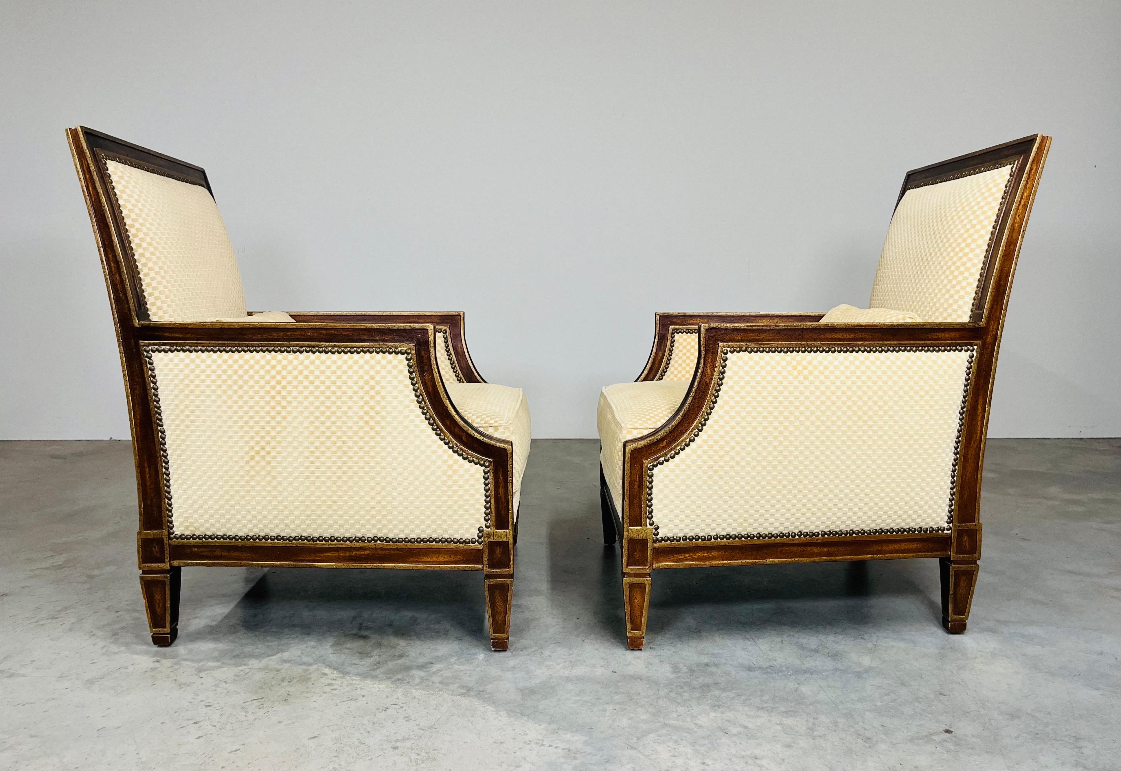 Hand-Carved Gainsborough Georgian Style Lounge Chairs In Patterned Neutral Velvet A Pair