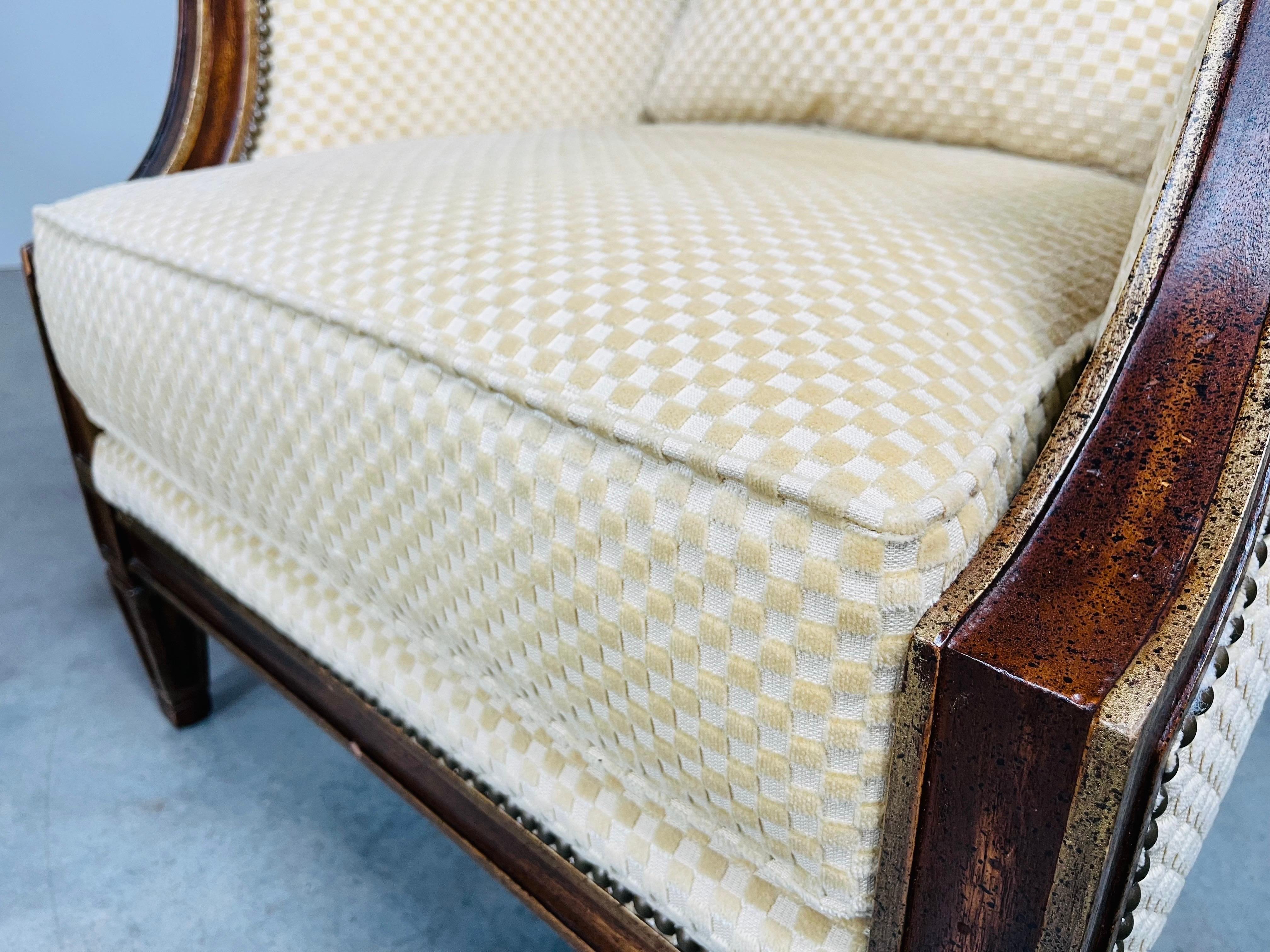 Brass Gainsborough Georgian Style Lounge Chairs In Patterned Neutral Velvet A Pair