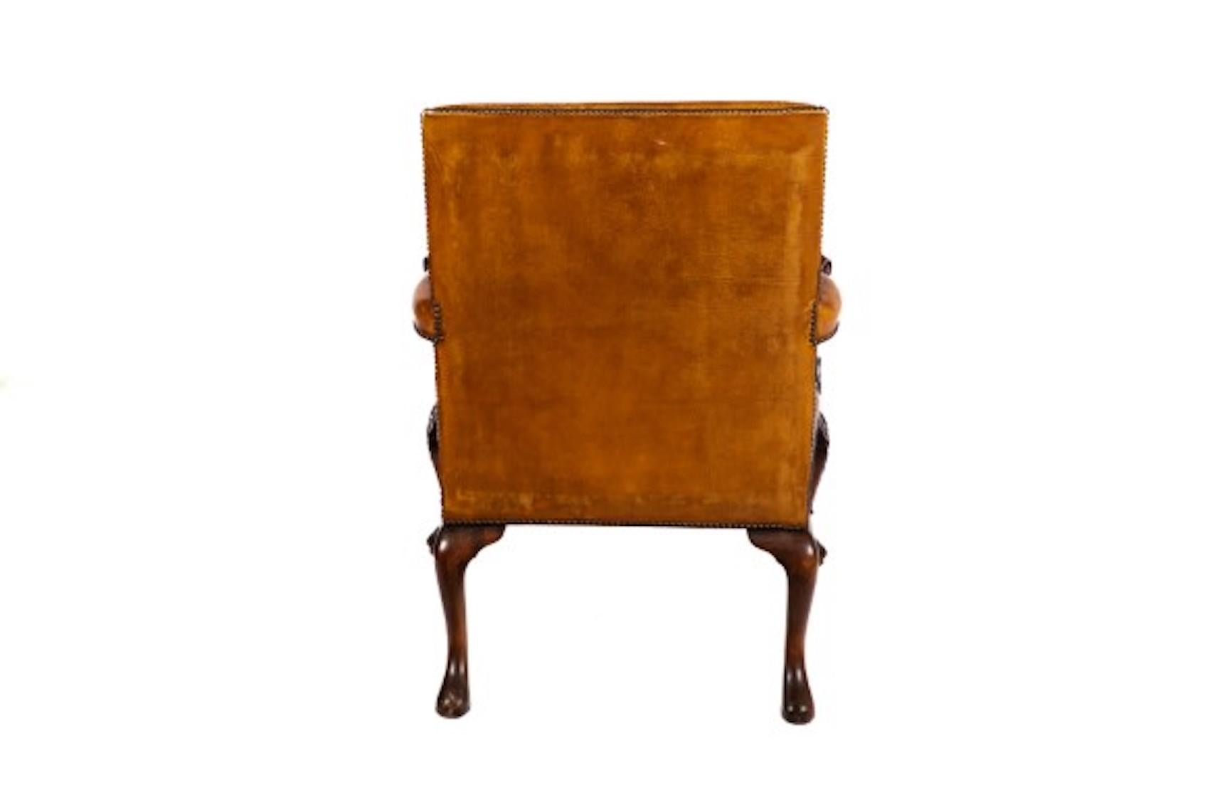 Cognacfarbener Sessel aus Leder und Mahagoni im Gainsborough-Stil  8