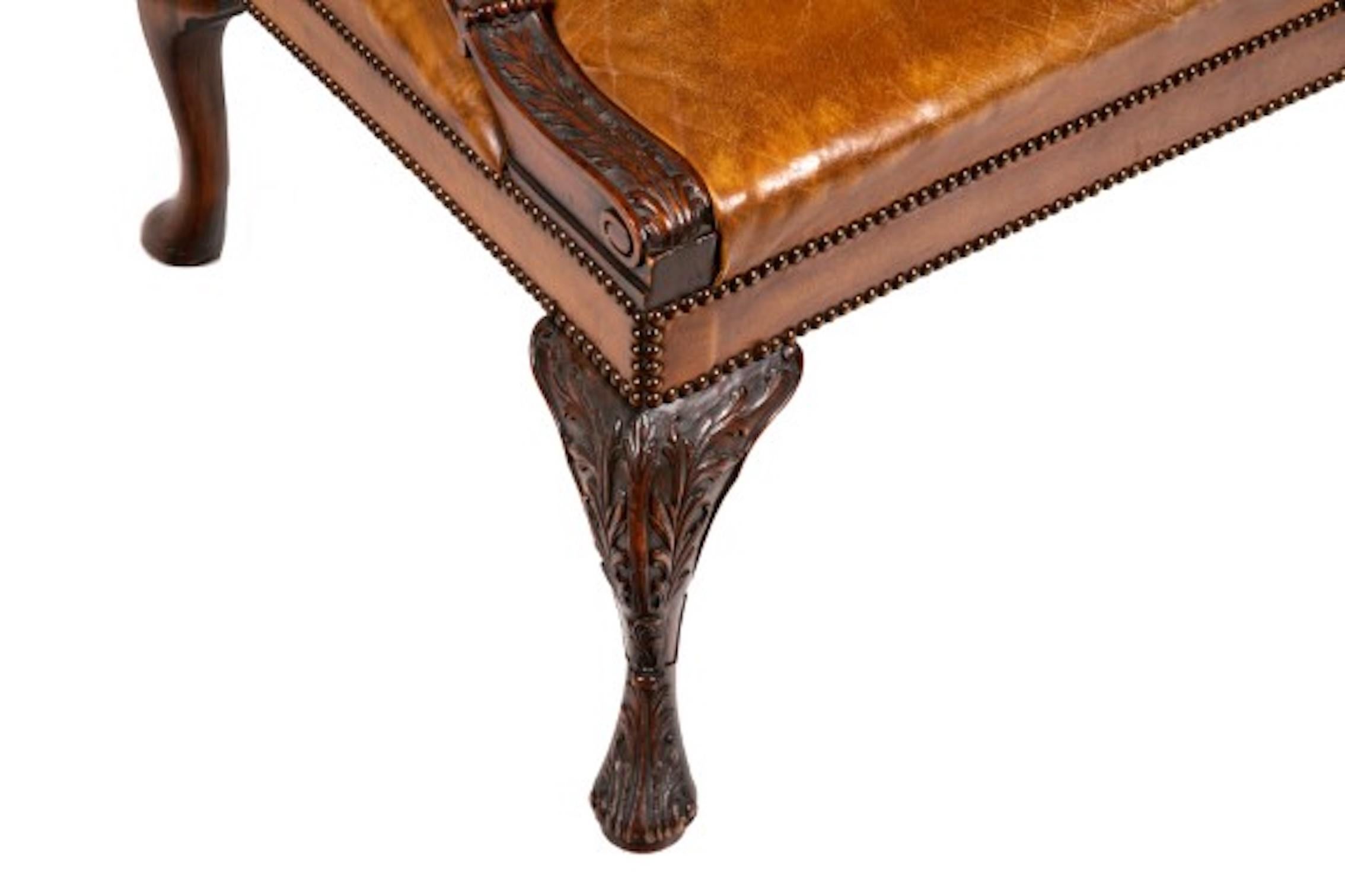 Cognacfarbener Sessel aus Leder und Mahagoni im Gainsborough-Stil  10