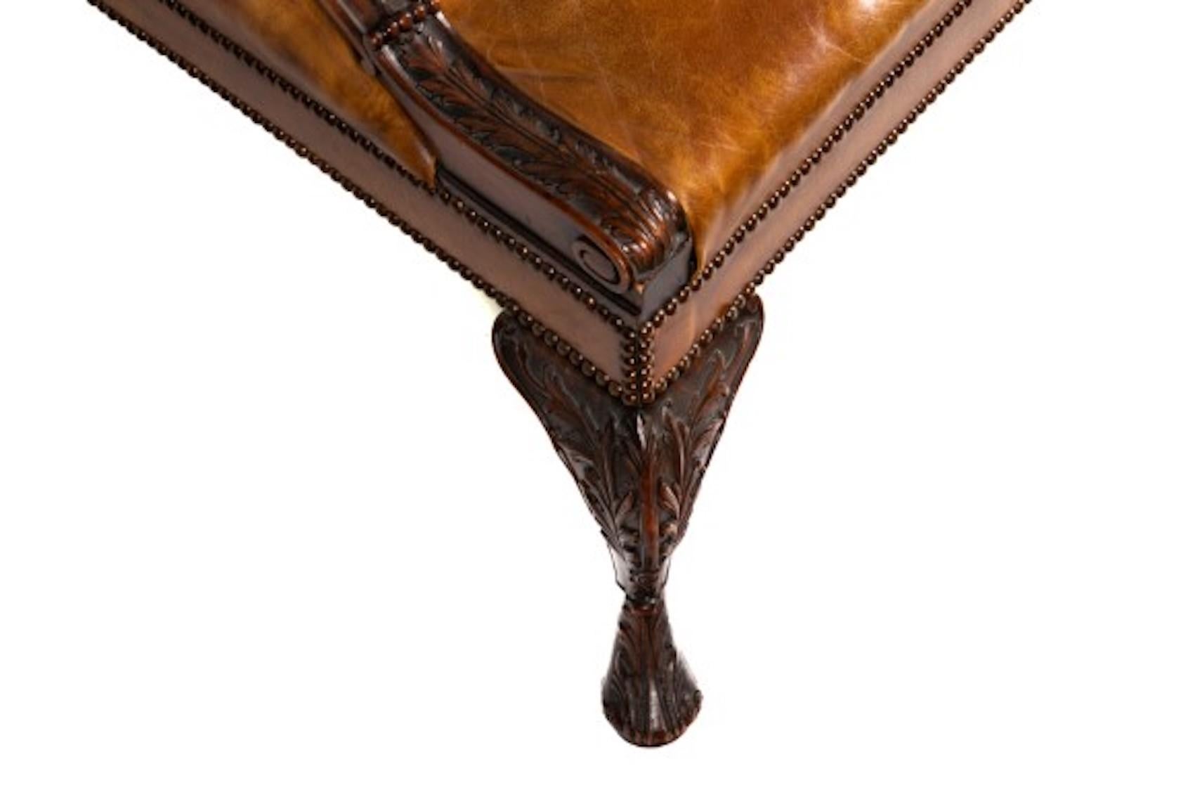 Cognacfarbener Sessel aus Leder und Mahagoni im Gainsborough-Stil  1