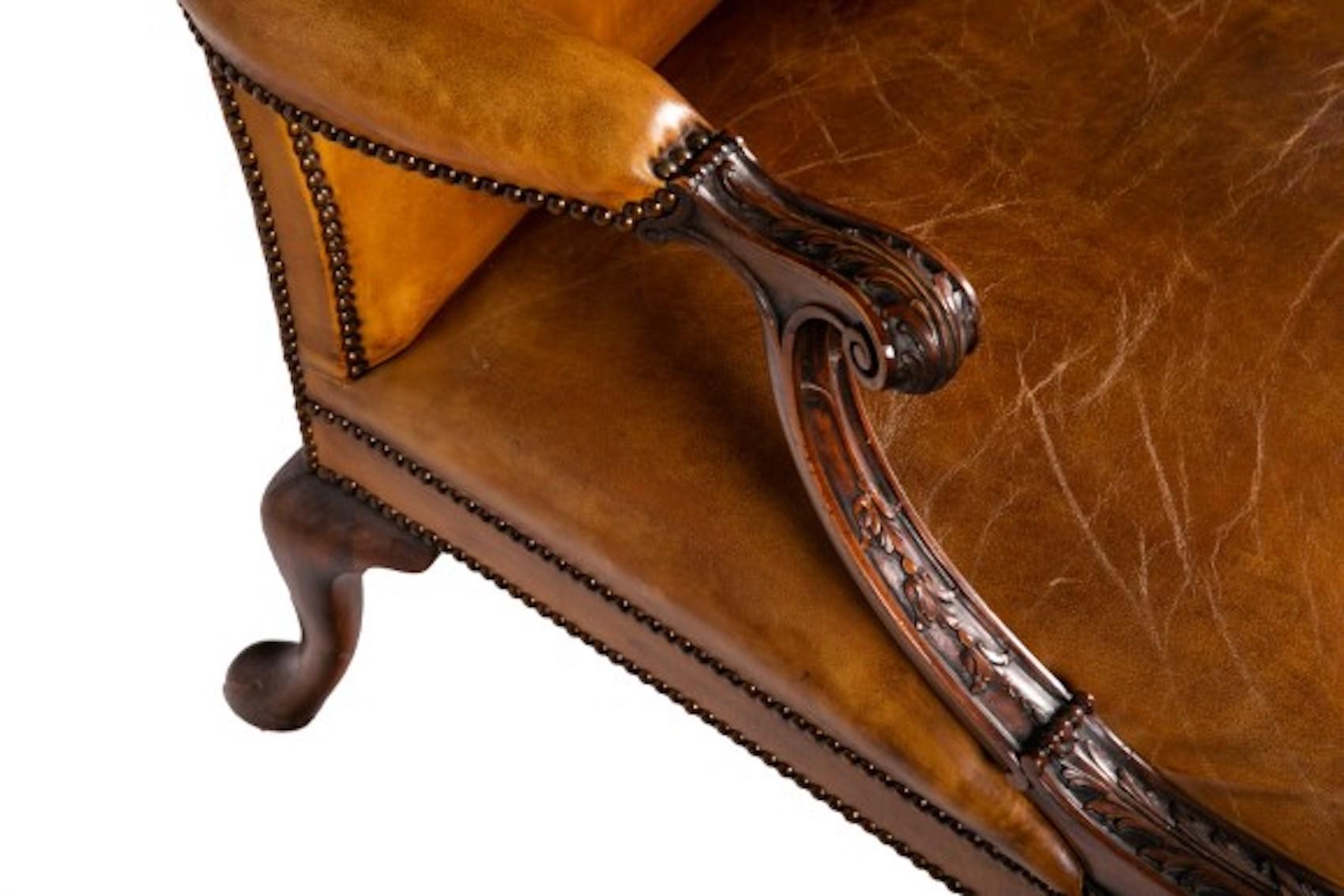 Cognacfarbener Sessel aus Leder und Mahagoni im Gainsborough-Stil  2