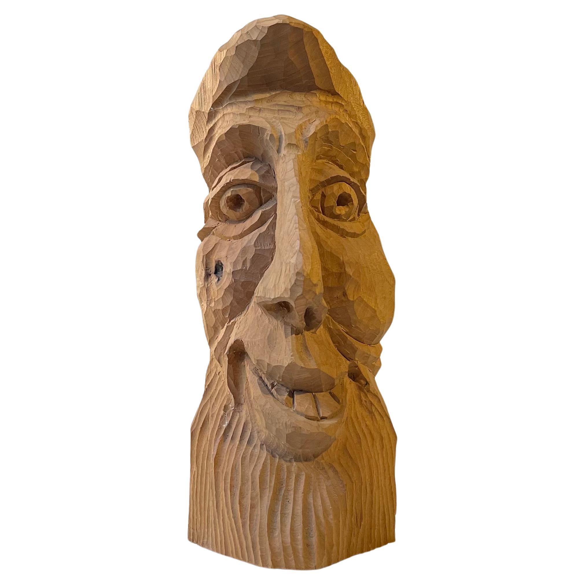 Gaius Julius Caesar - Caricature Head in Hand-Carved Oak, 1970s For Sale