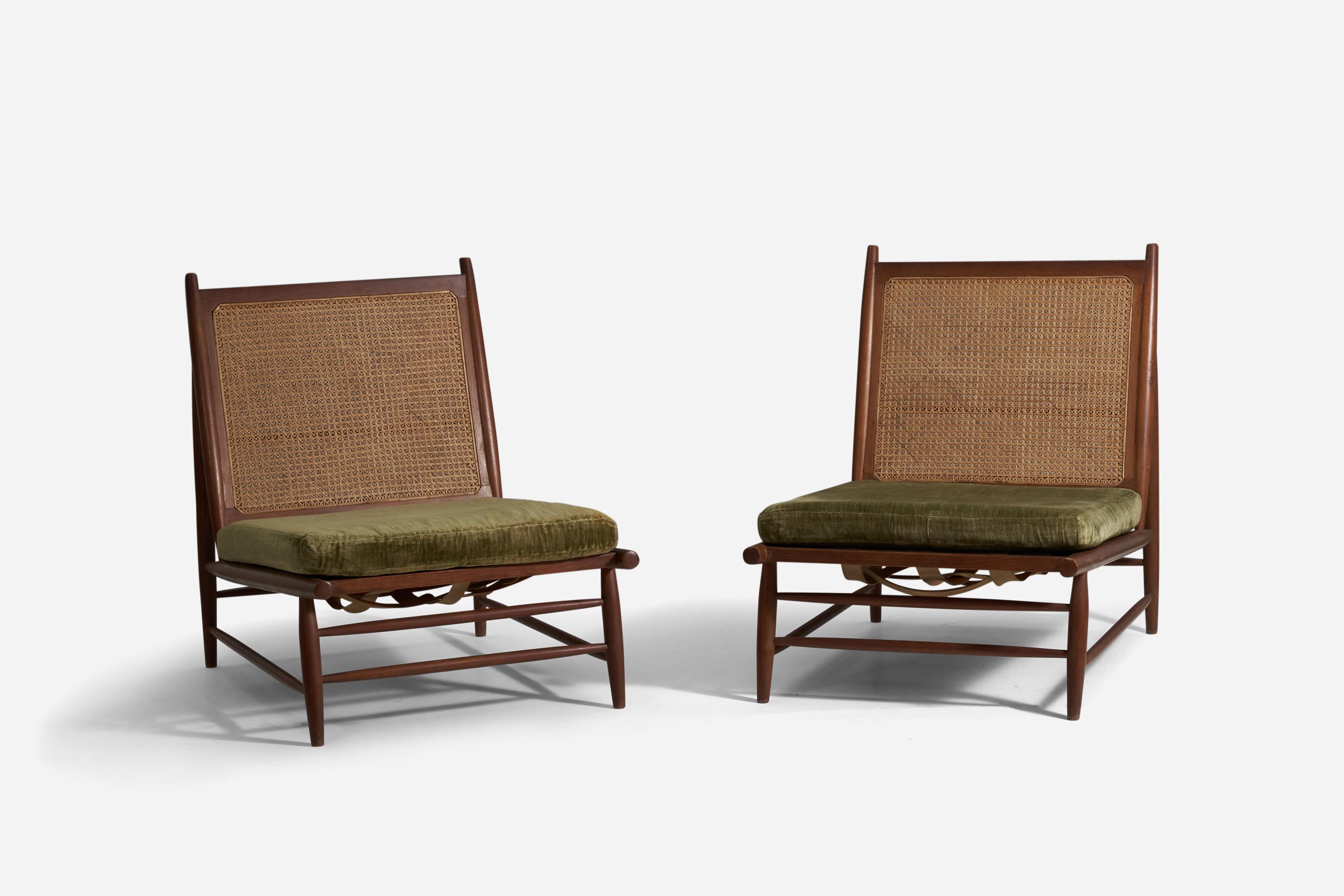 A pair of rare and possibly unique slipper chairs / lounge chairs. Produced for the Ford Foundation, New Dehli, India. Design is attributed to Gajanan Upadhyay (1934-2021) , known as 