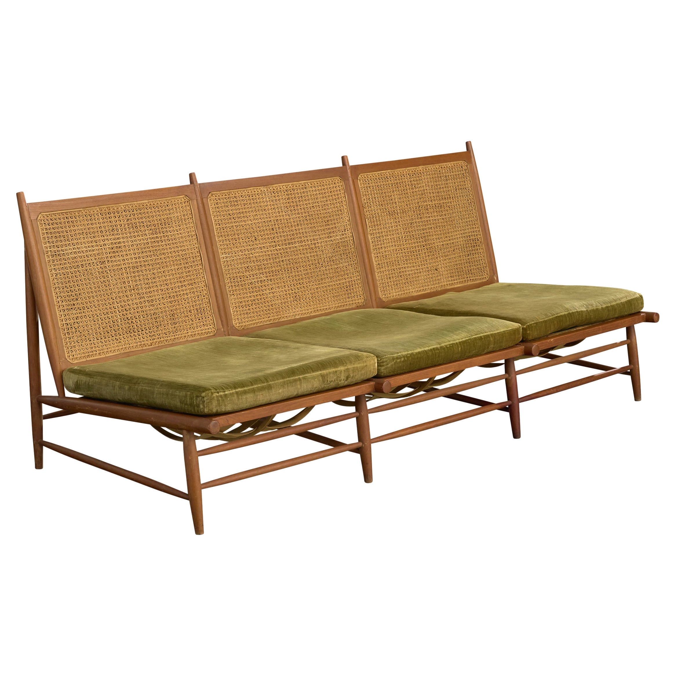 Gajanan Upadhyay, Sofa, Rattan, Teak, Velvet, India, 1964
