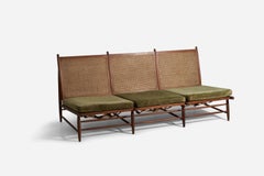 Gajanan Upadhyay, Sofa, Rattan, Teak, Velvet, NID, India, c. 1964