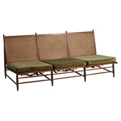 Antique Gajanan Upadhyay, Sofa, Rattan, Teak, Velvet, NID, India, c. 1964