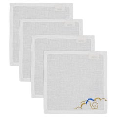Gajasimha Hand Embroidered White & Gold Cocktail Napkins Set of 4