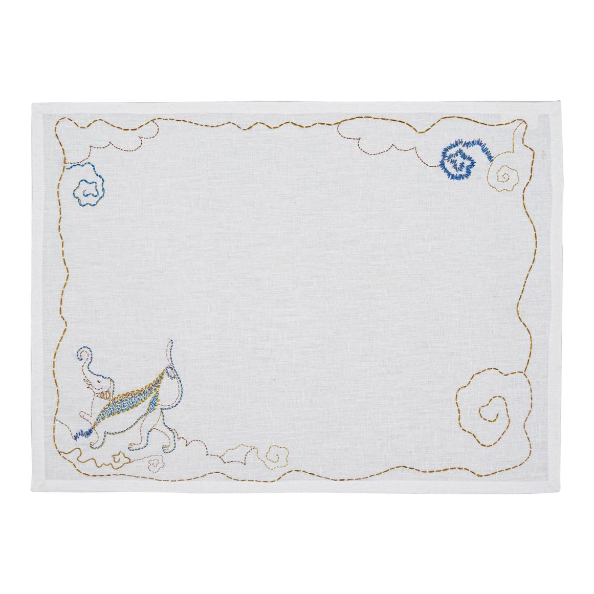 Mantel Individual Blanco Bordado a Mano Gajasimha, Viya by Vikram Goyal