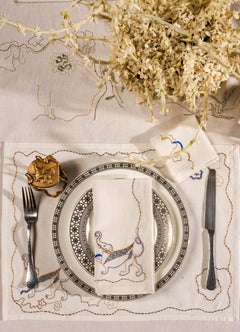 Gajasimha Hand Embroidered White Placemat, Viya by Vikram Goyal