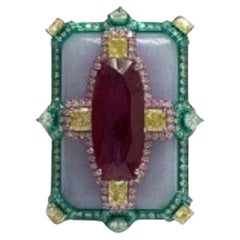 GAL 150K Rare Platinum 18KT Gold Glittering 37CT Natural Ruby Lavender Jade Ring
