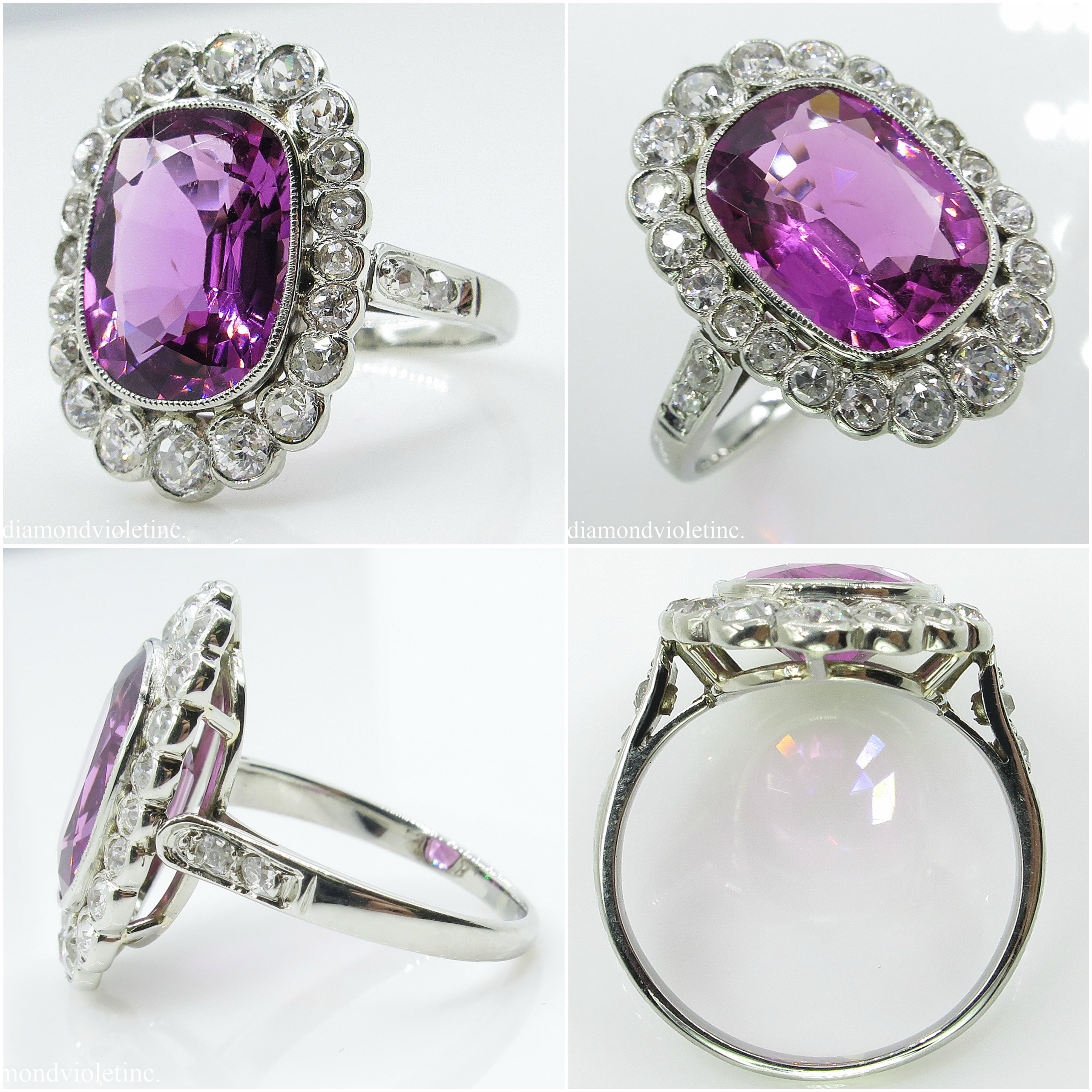 Women's GAL 5.80 Carat Art Deco Pink Tourmaline Diamond Cluster White Gold Ring
