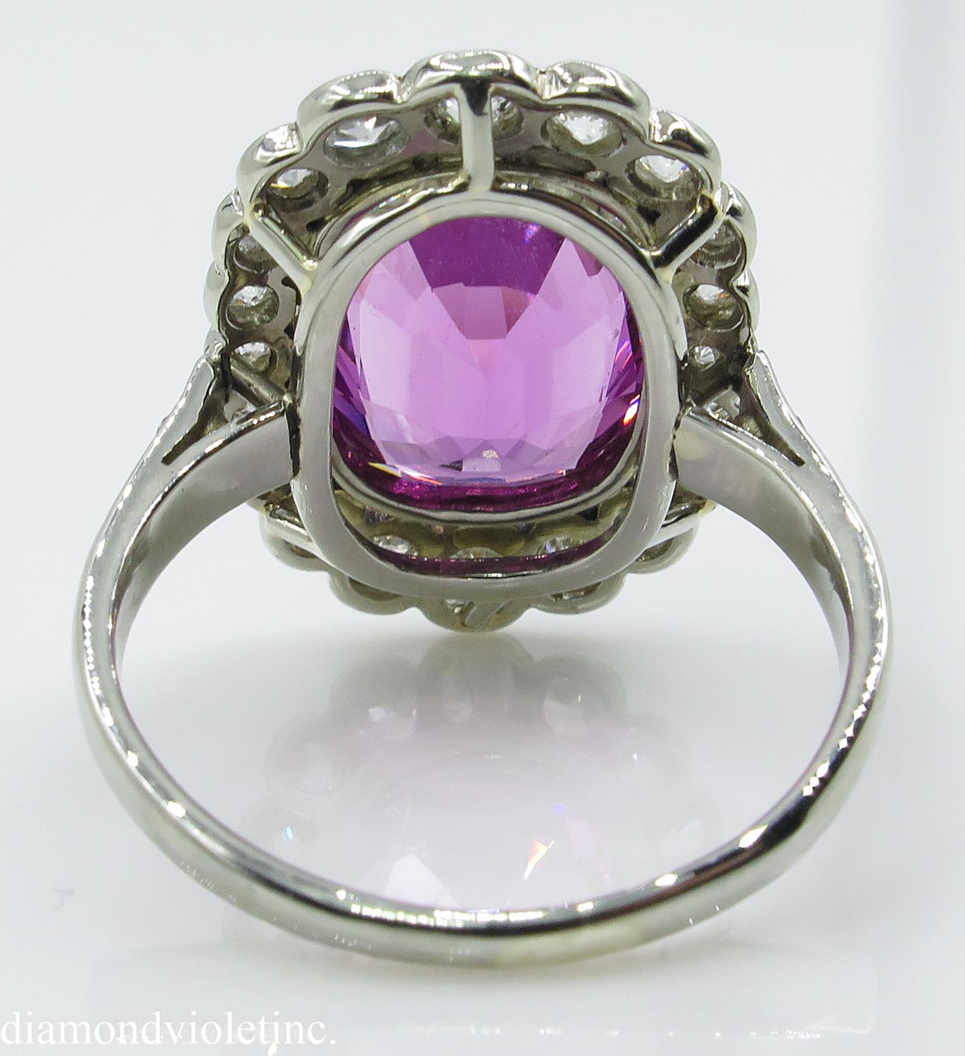 GAL 5.80 Carat Art Deco Pink Tourmaline Diamond Cluster White Gold Ring 1
