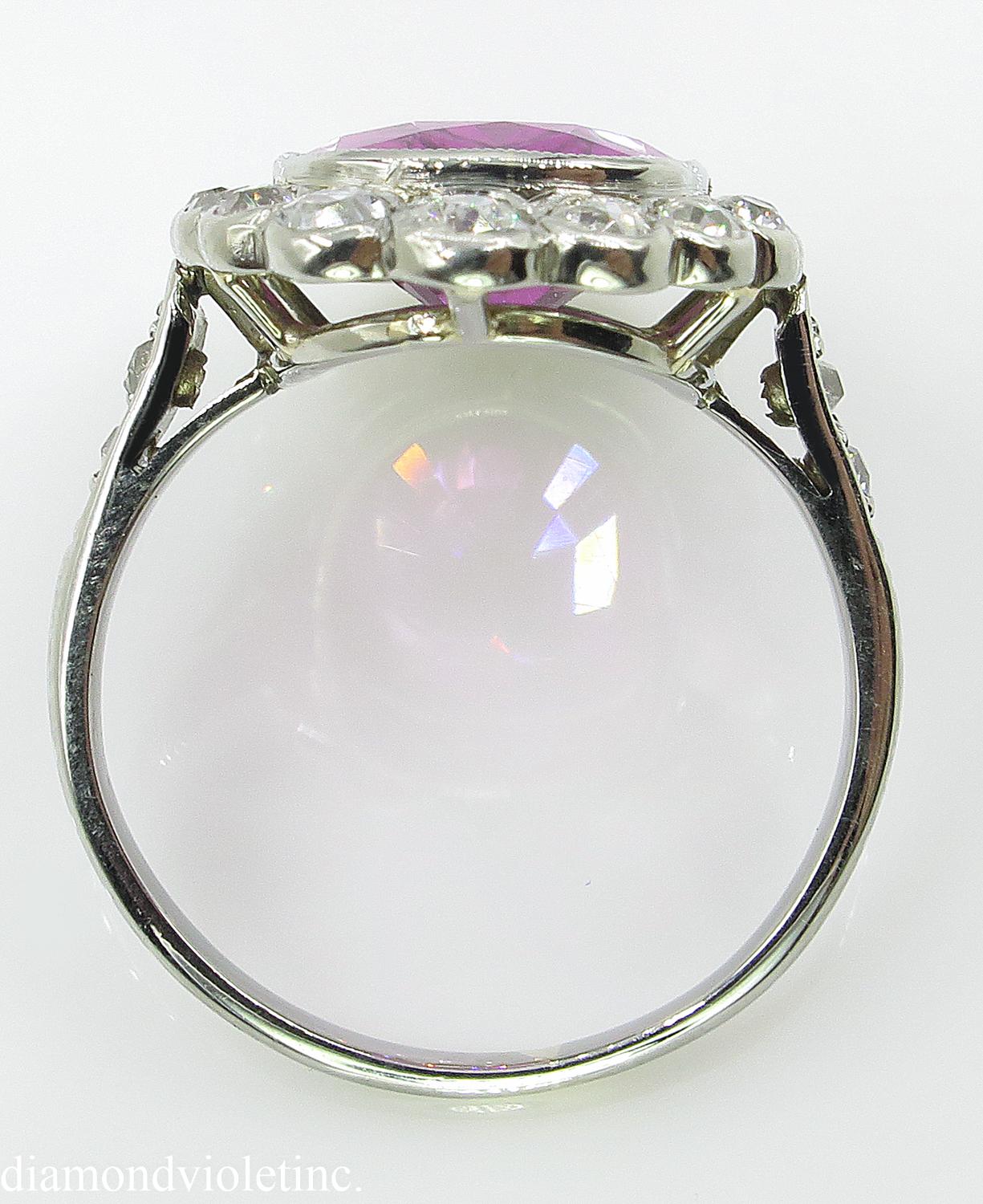 GAL 5.80 Carat Art Deco Pink Tourmaline Diamond Cluster White Gold Ring 2