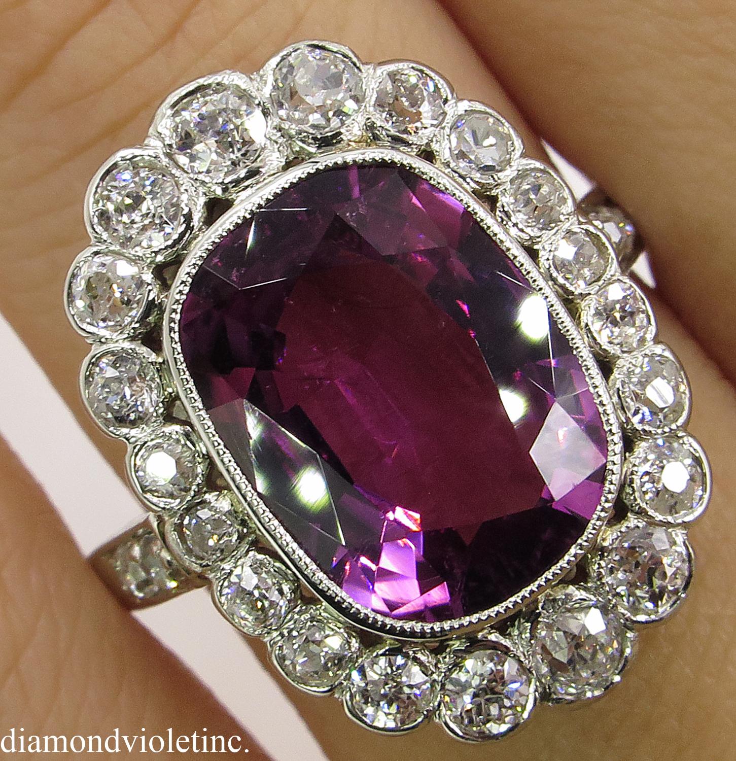 GAL 5.80 Carat Art Deco Pink Tourmaline Diamond Cluster White Gold Ring 3