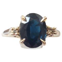 Vintage NEW GAL Cert Natural  2.28Ct  Blue Sapphire Diamond Ring in 14K Yellow Gold 