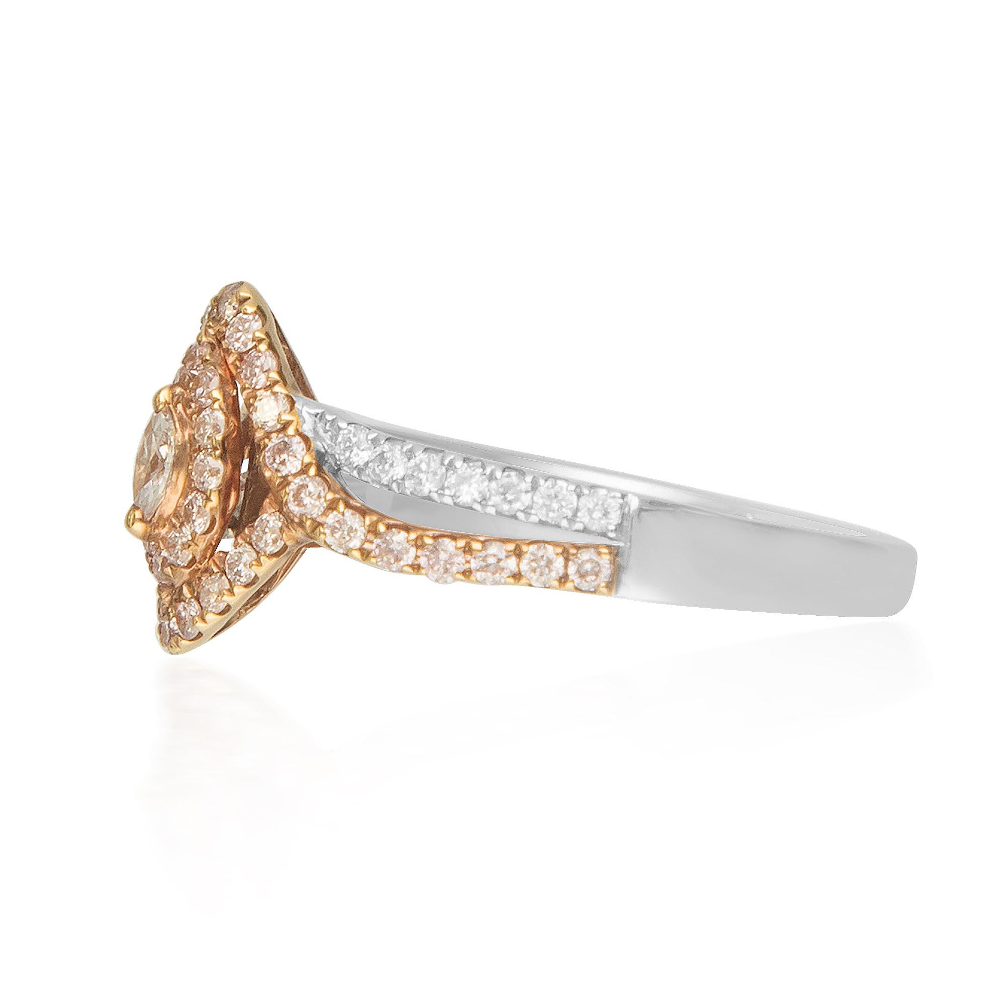 Art Deco GAL Certified 0.43 Carat T.W. Pink Diamond 18 Karat Two-Tone Ring