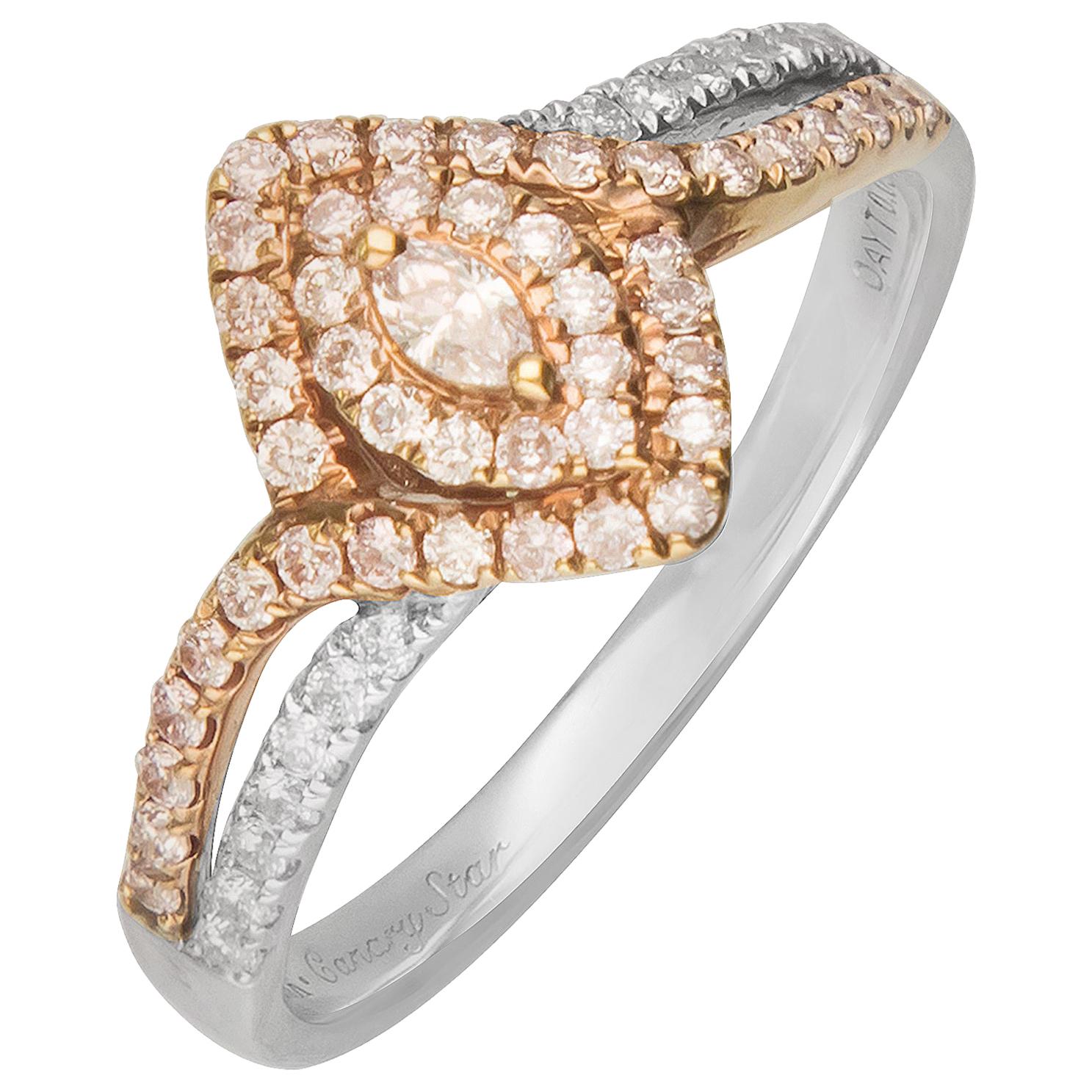 GAL Certified 0.43 Carat T.W. Pink Diamond 18 Karat Two-Tone Ring