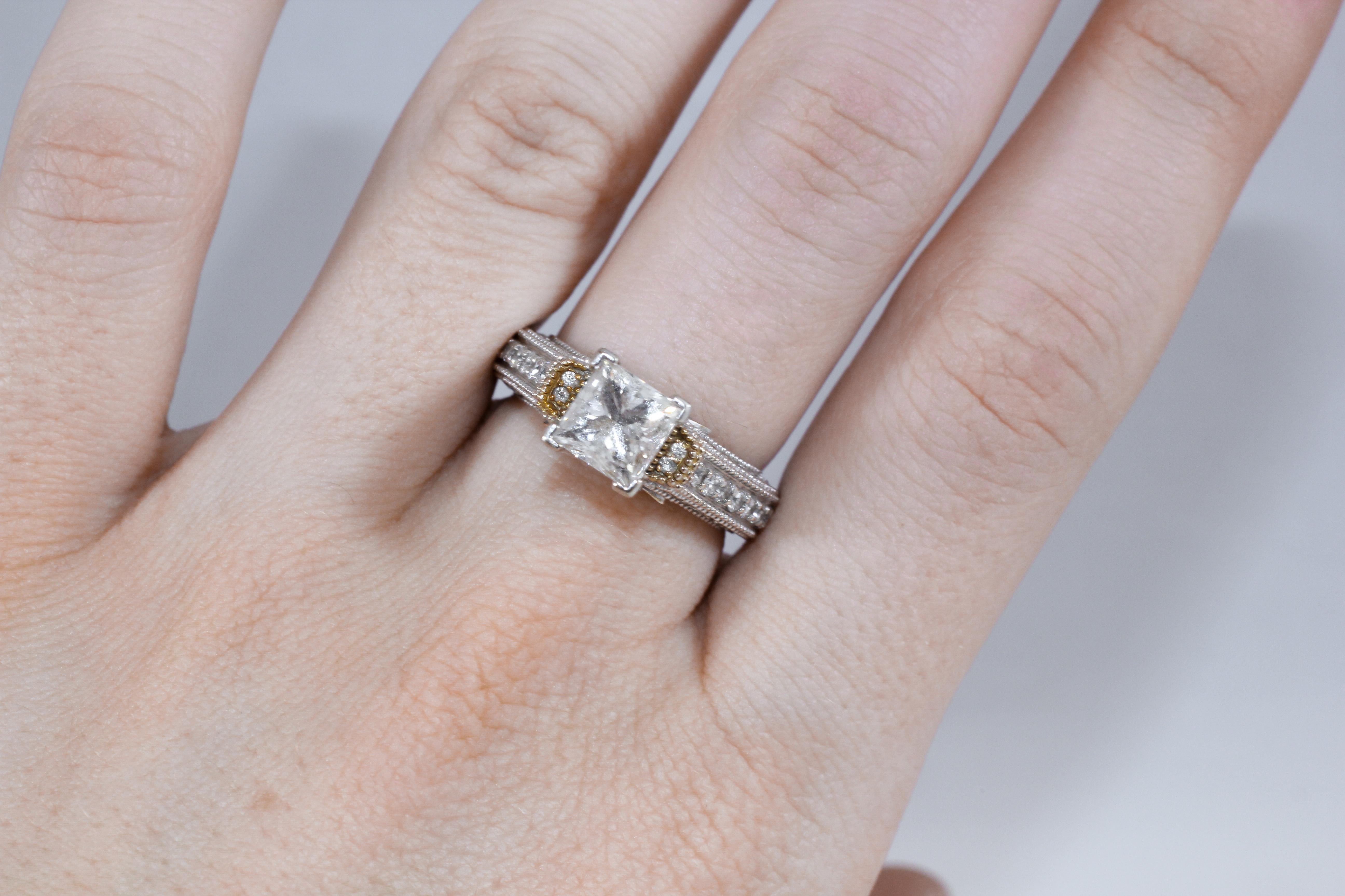 GAL Certified 1.7 Ct Square Diamond White 18K Gold Bridal Engagement Ring en vente 7