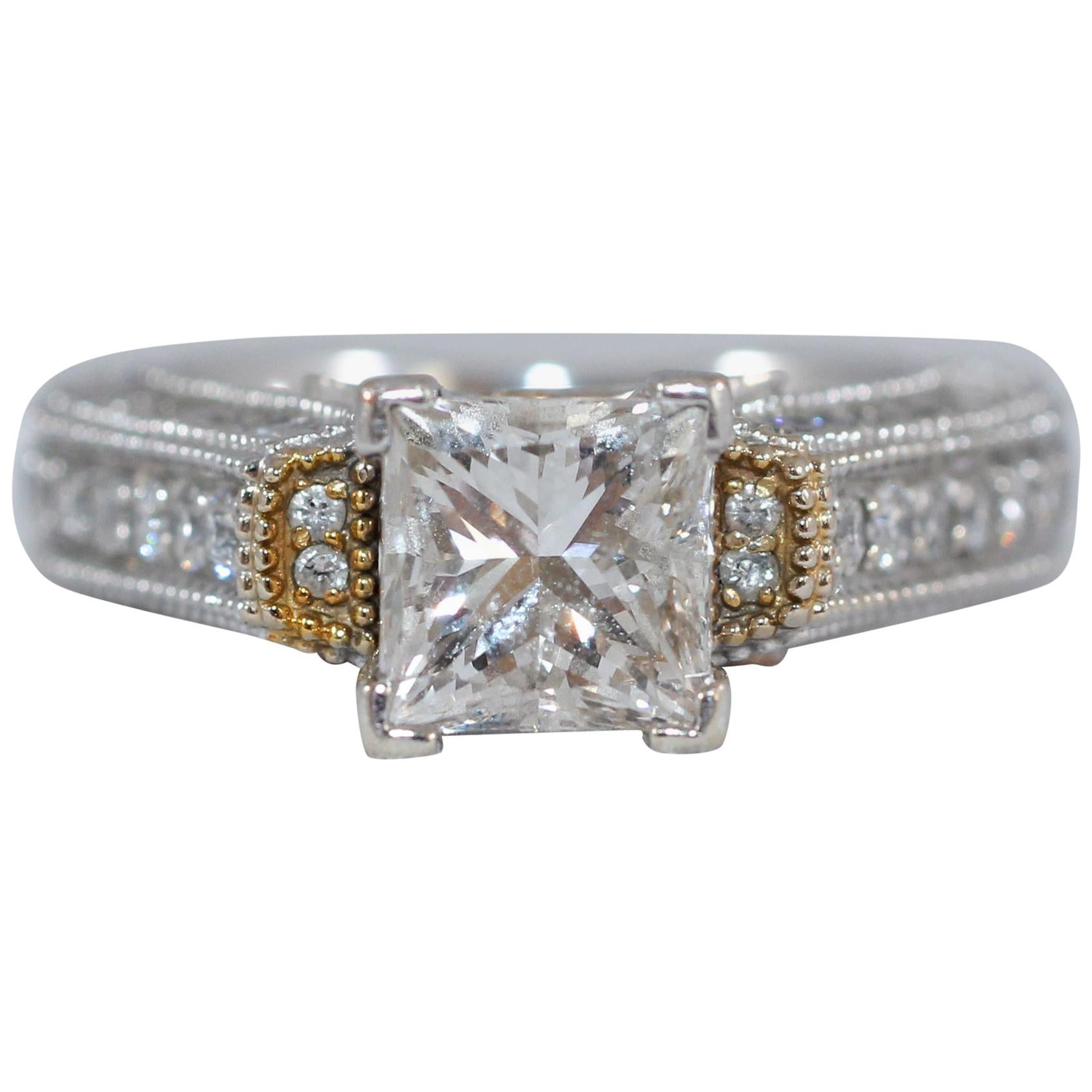 GAL Certified 1.7 Ct Square Diamond White 18K Gold Bridal Engagement Ring en vente