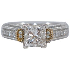 GAL Certified 1.7 Ct Square Diamond White 18K Gold Bridal Engagement Ring