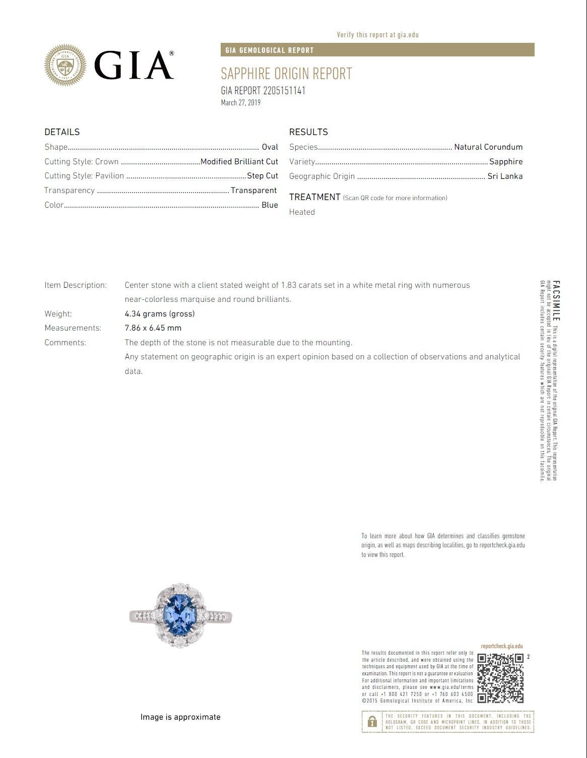 DiamondTown GIA Certified 1.83 Carat Oval Cut Ceylon Sapphire Halo Ring In New Condition In New York, NY