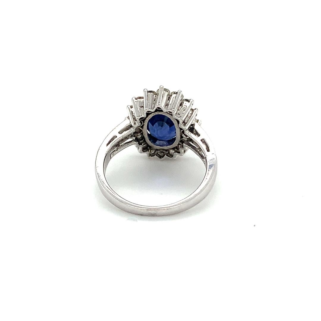 GAL Certified 4.46 Carat Natural Blue Sapphire and Diamond Ring For Sale 2