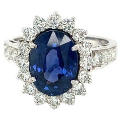GAL Certified 4.46 Carat Natural Blue Sapphire and Diamond Ring