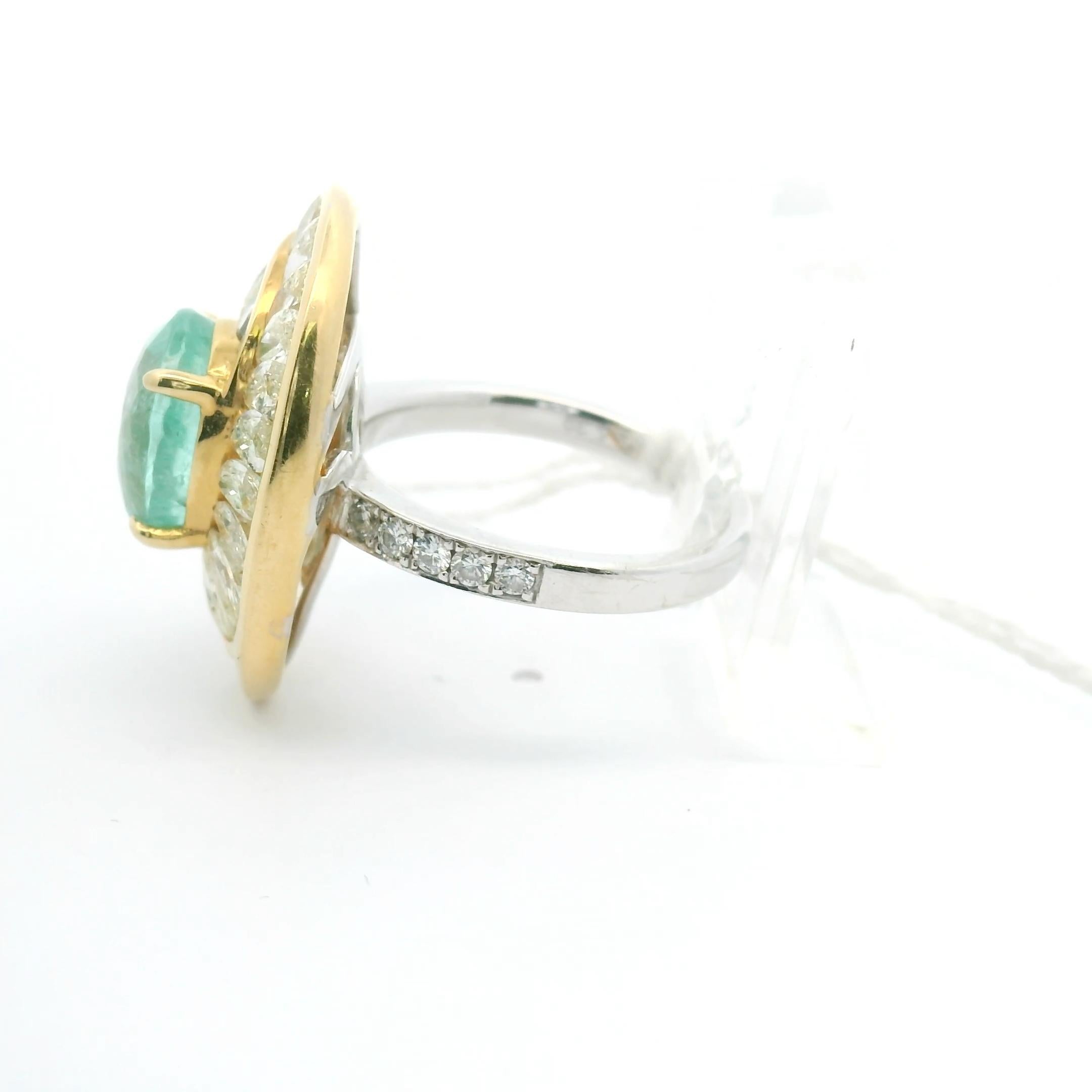 Tourmaline Paraiba certifiée GAL de 5,39 carats, diamants marquises sur mesure, enroulé en spirale Neuf - En vente à Great Neck, NY