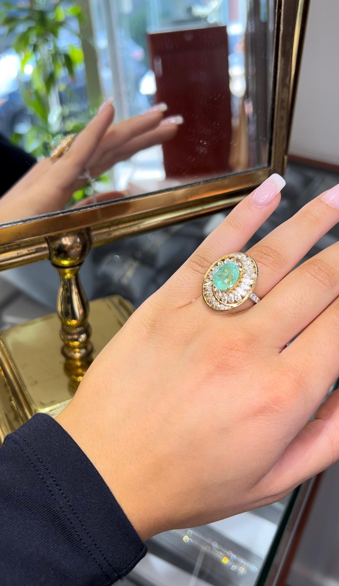 Tourmaline Paraiba certifiée GAL de 5,39 carats, diamants marquises sur mesure, enroulé en spirale Pour femmes en vente
