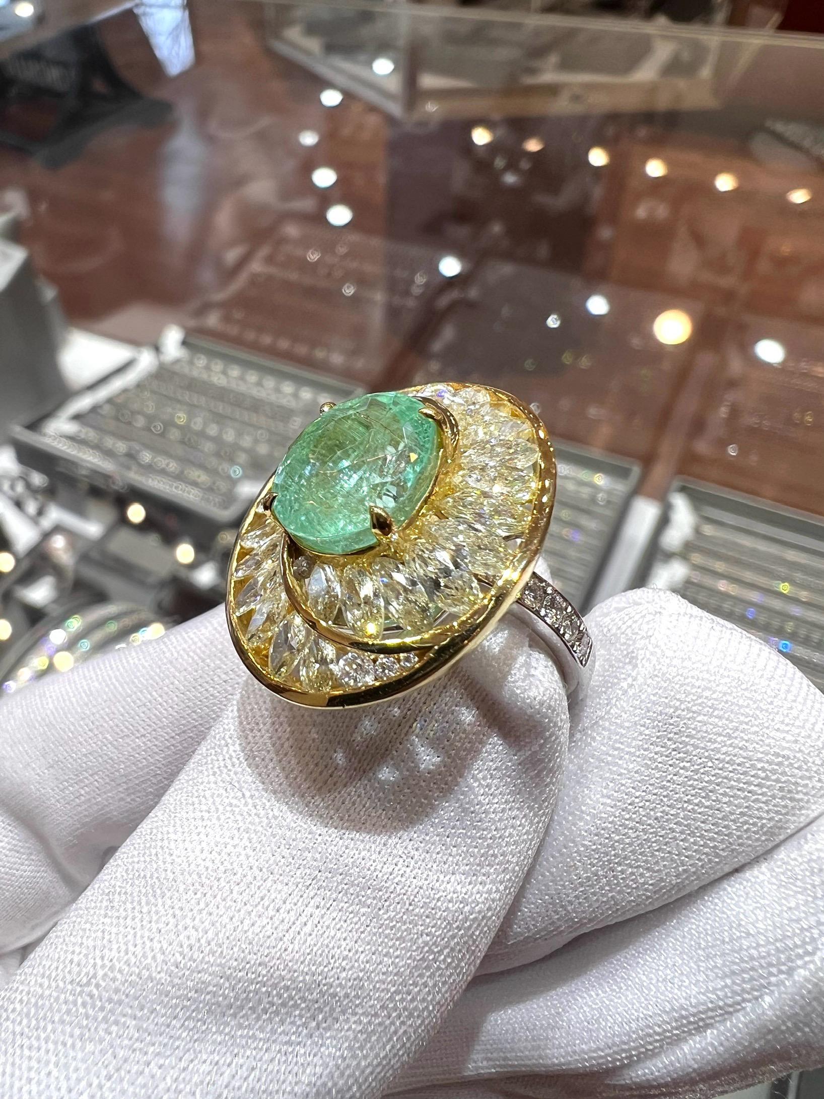 Tourmaline Paraiba certifiée GAL de 5,39 carats, diamants marquises sur mesure, enroulé en spirale en vente 2