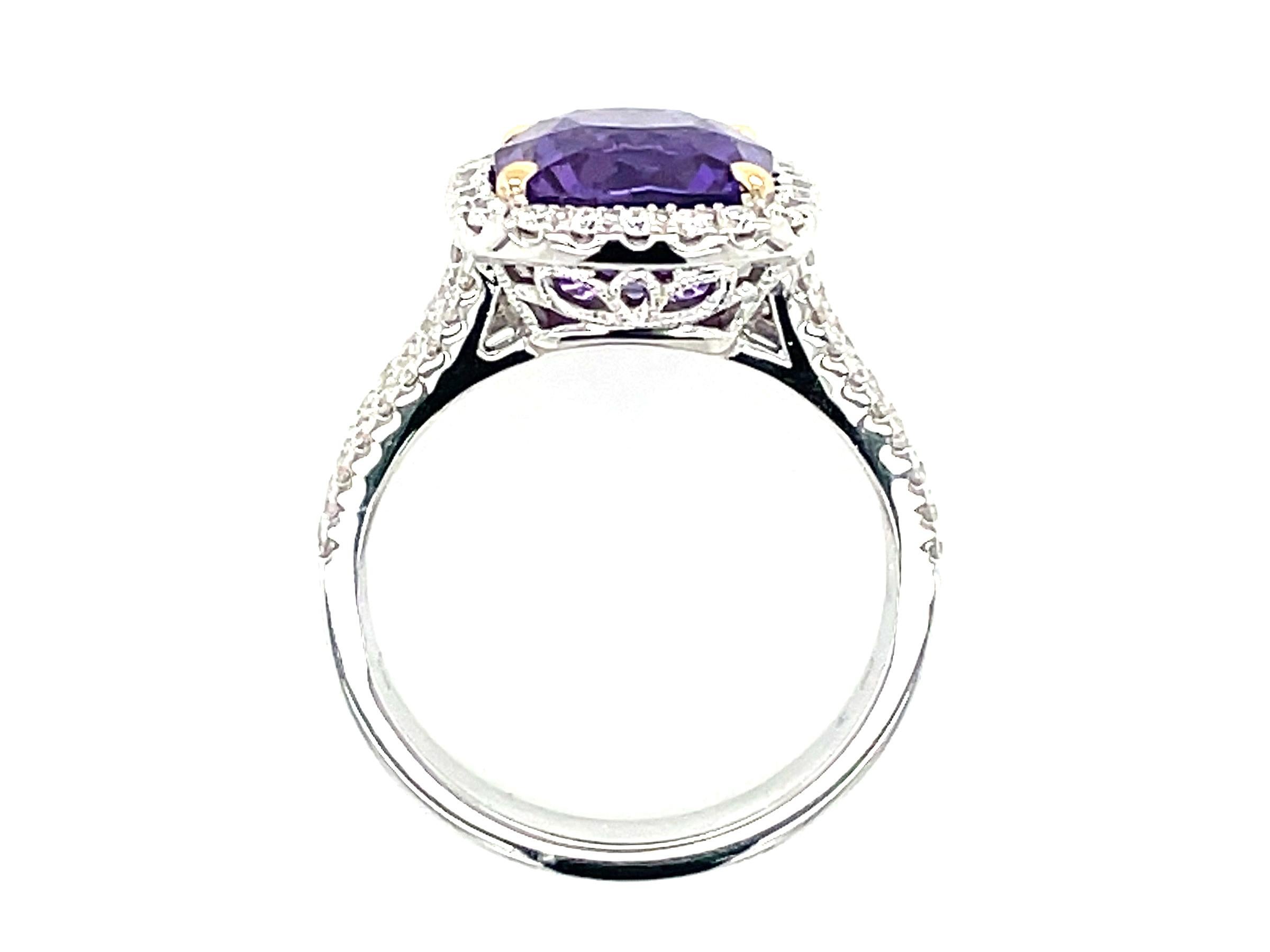 GAL-zertifizierter Ring mit natürlichem, unbehandeltem 4,59 Karat lila Saphir und Diamant im Zustand „Neu“ im Angebot in Great Neck, NY