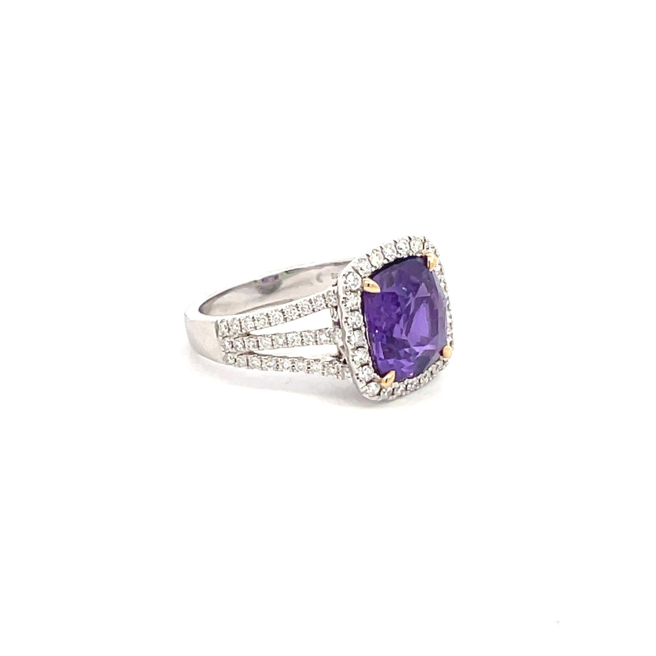 GAL Certified Natural No Heat 4.59 Carat Purple Sapphire and Diamond Ring For Sale 1
