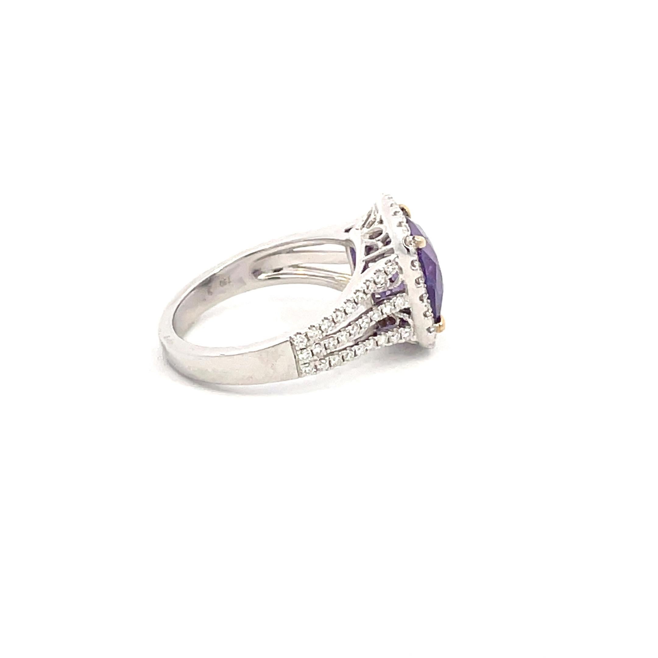 GAL Certified Natural No Heat 4.59 Carat Purple Sapphire and Diamond Ring For Sale 2