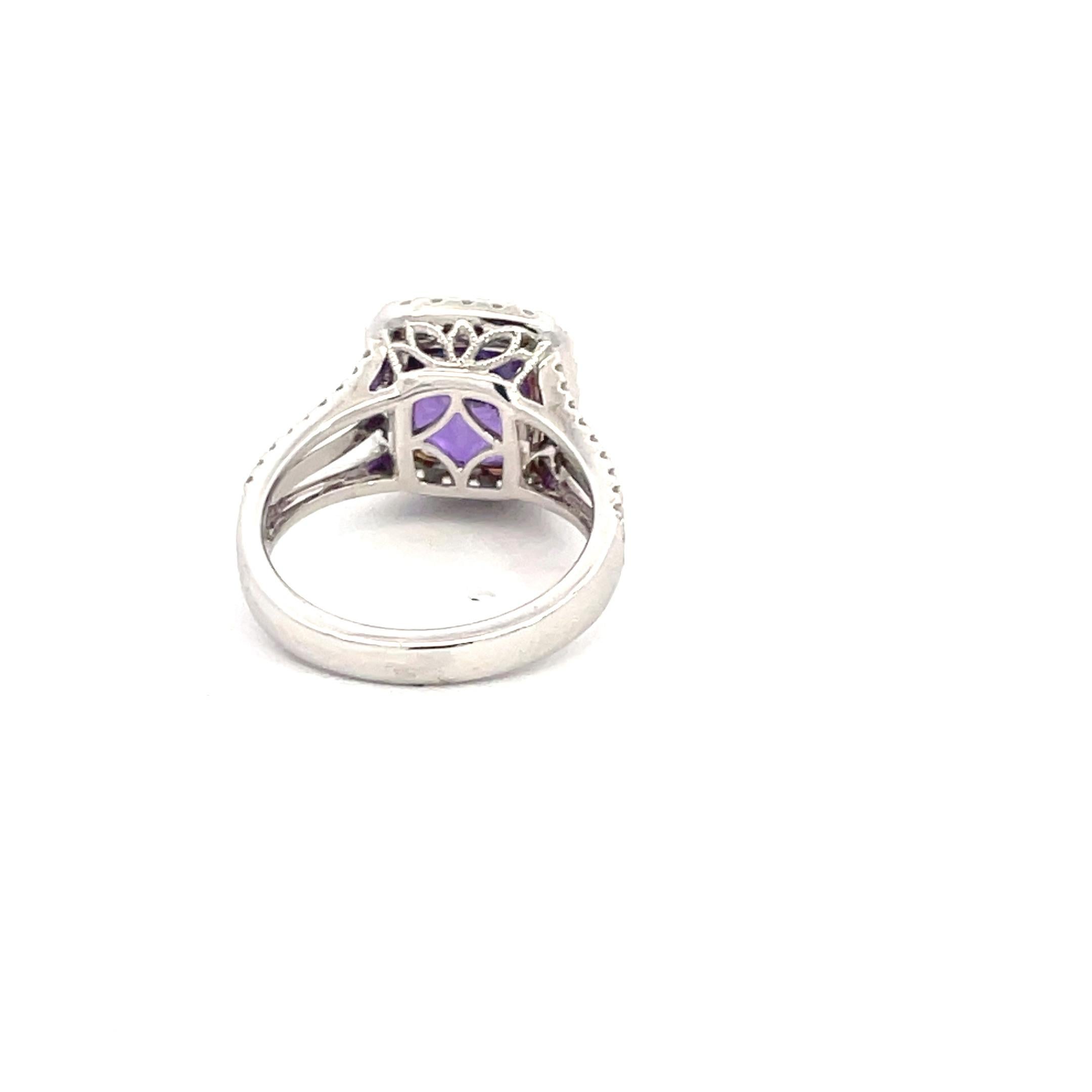 GAL Certified Natural No Heat 4.59 Carat Purple Sapphire and Diamond Ring For Sale 3