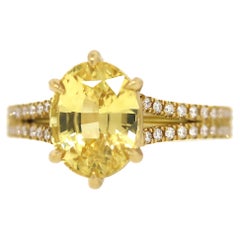 GAL Certified Unheated 5 Carat Oval Yellow Sapphire Engagement Ring
