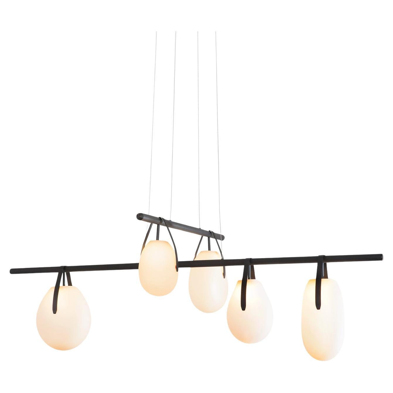 Gala Cross Chandelier by RBW in Frosted Glass Globes and Matte Black Aluminum For Sale