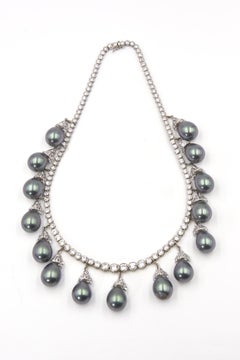 Gala CZ with Faux Gray Pearl Drops Sterling Riviera Necklace and Earring Jackets
