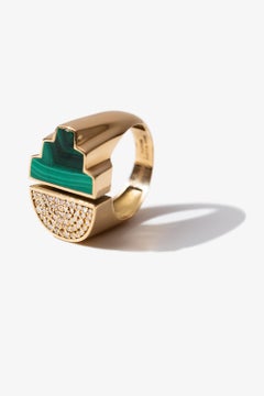 Gala is Love Jewelry Tehotihuacan 18-Karat Gold, Diamonds and Malachite Ring