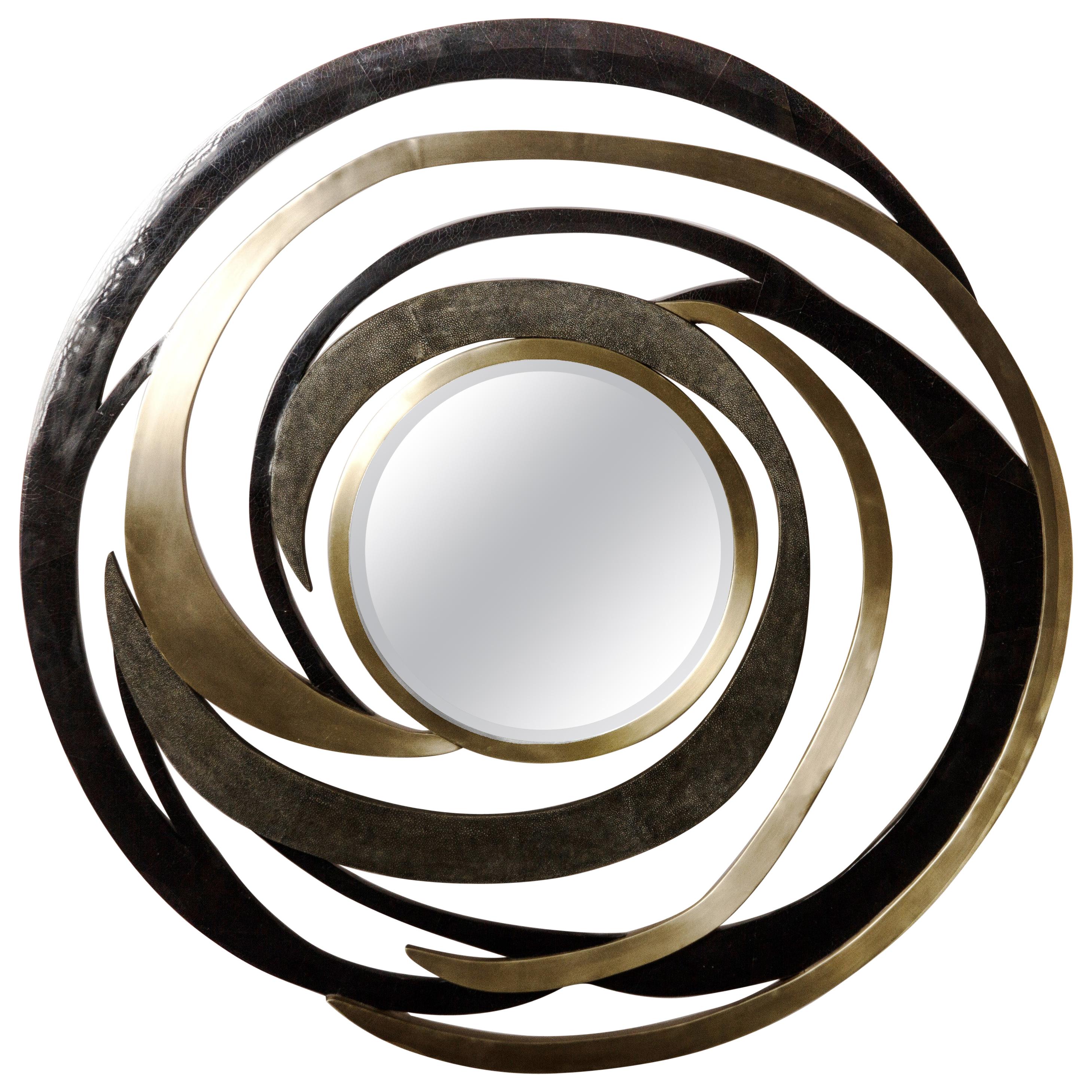 Inlay Galactic Mirror in Cream Shagreen and Bronze-Patina Brass by Kifu Paris