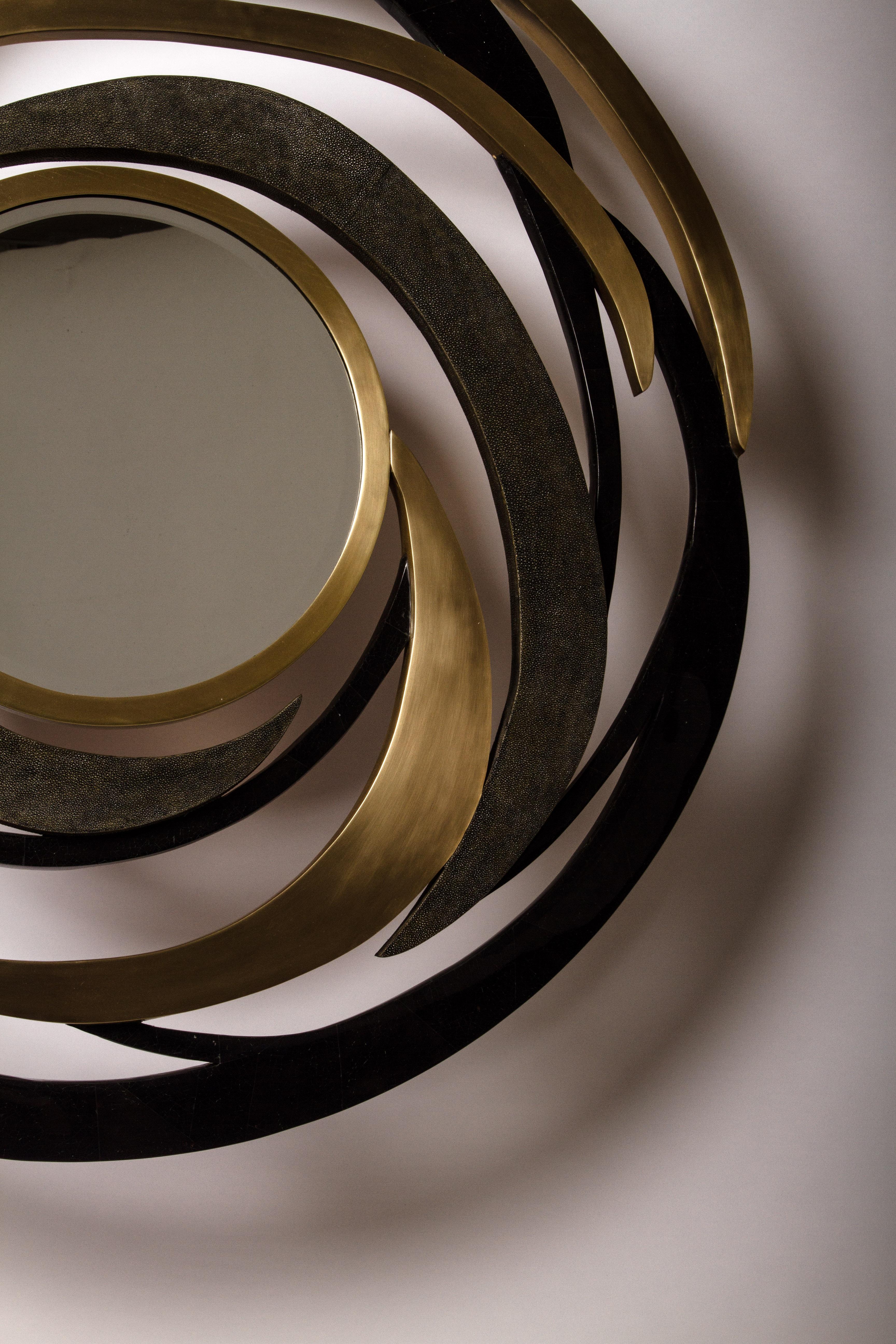 Contemporary Galactic Mirror in Cream Shagreen and Bronze-Patina Brass by Kifu Paris
