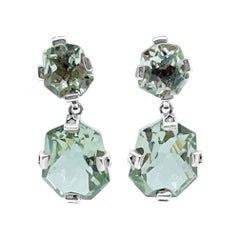 Galactical Freeform Drop Earrings in Green Amethyst & Engraved Sterling Silver