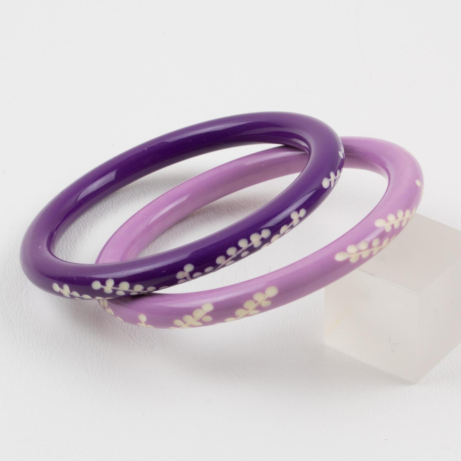 Women's or Men's Galalith Bracelet Bangle Lavender and Purple set 2