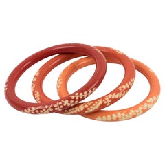 Galalith Carved Spacer Bracelet Bangle Orange Variation, a Trio