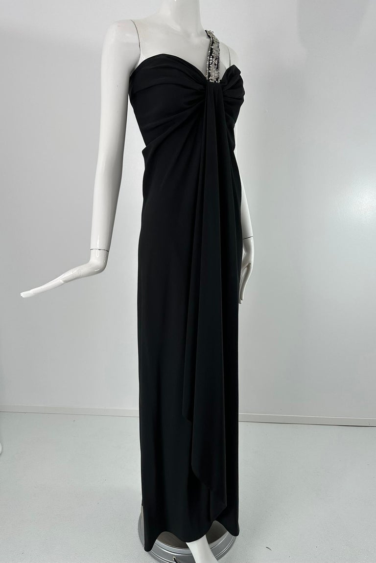 engagement dress for women near me Lily Simon 1970s Black Beaded Jersey A-Line Evening Dress – Featherstone  Vintage main image 1