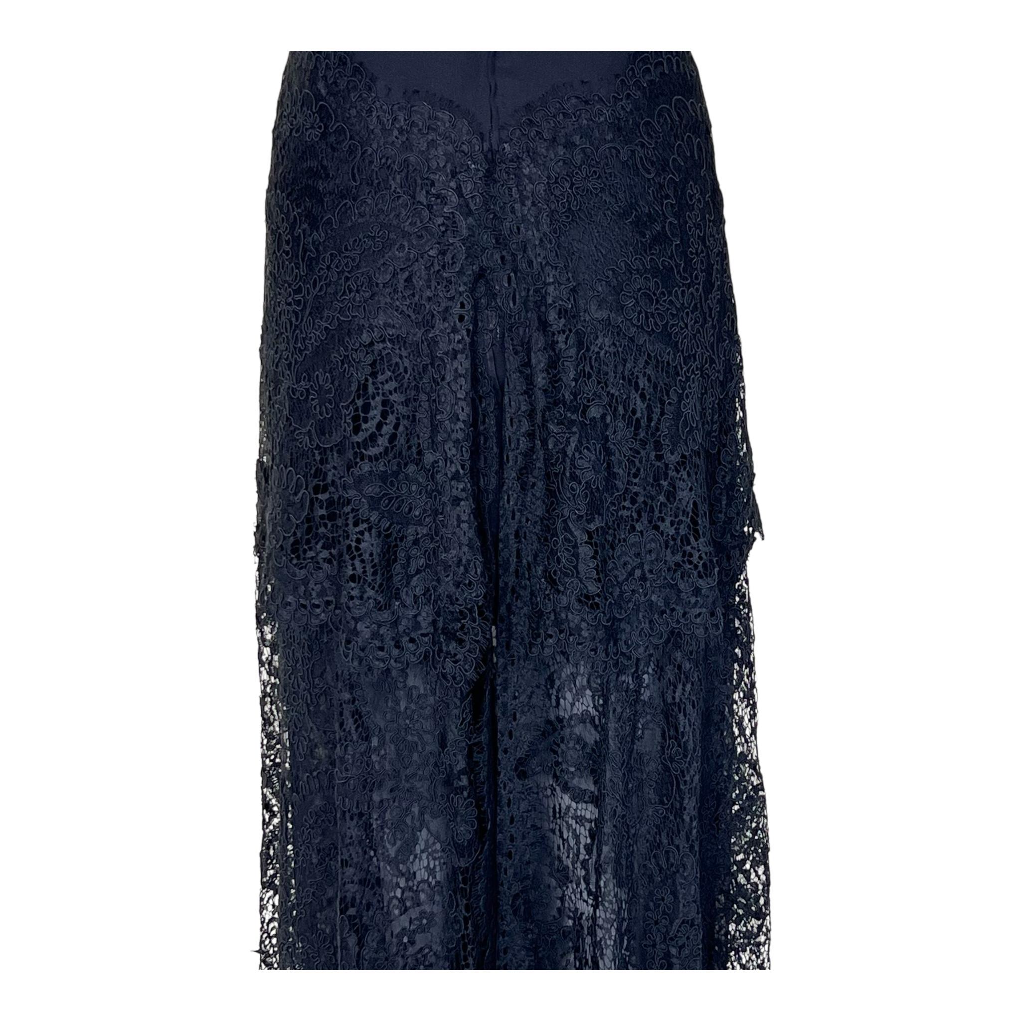 GALANOS - Robe en dentelle guipure noire à volants, années 1980 en vente 1