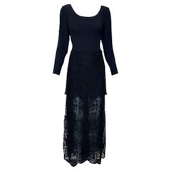 GALANOS 1980's Black Tiered Guipure Lace Gown