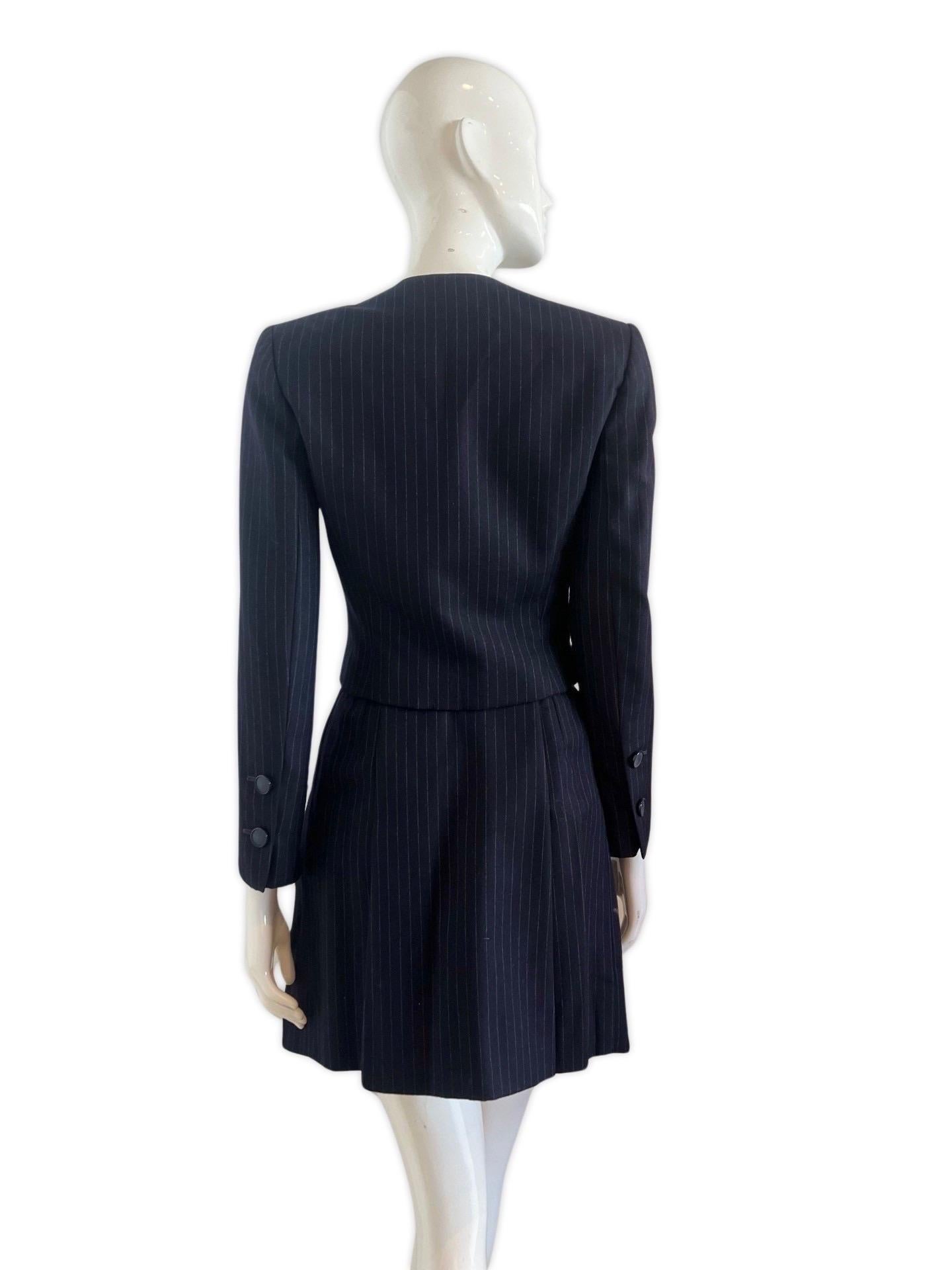 1980s Galanos Pin Stripe Wool Skirt Suit For Sale 3