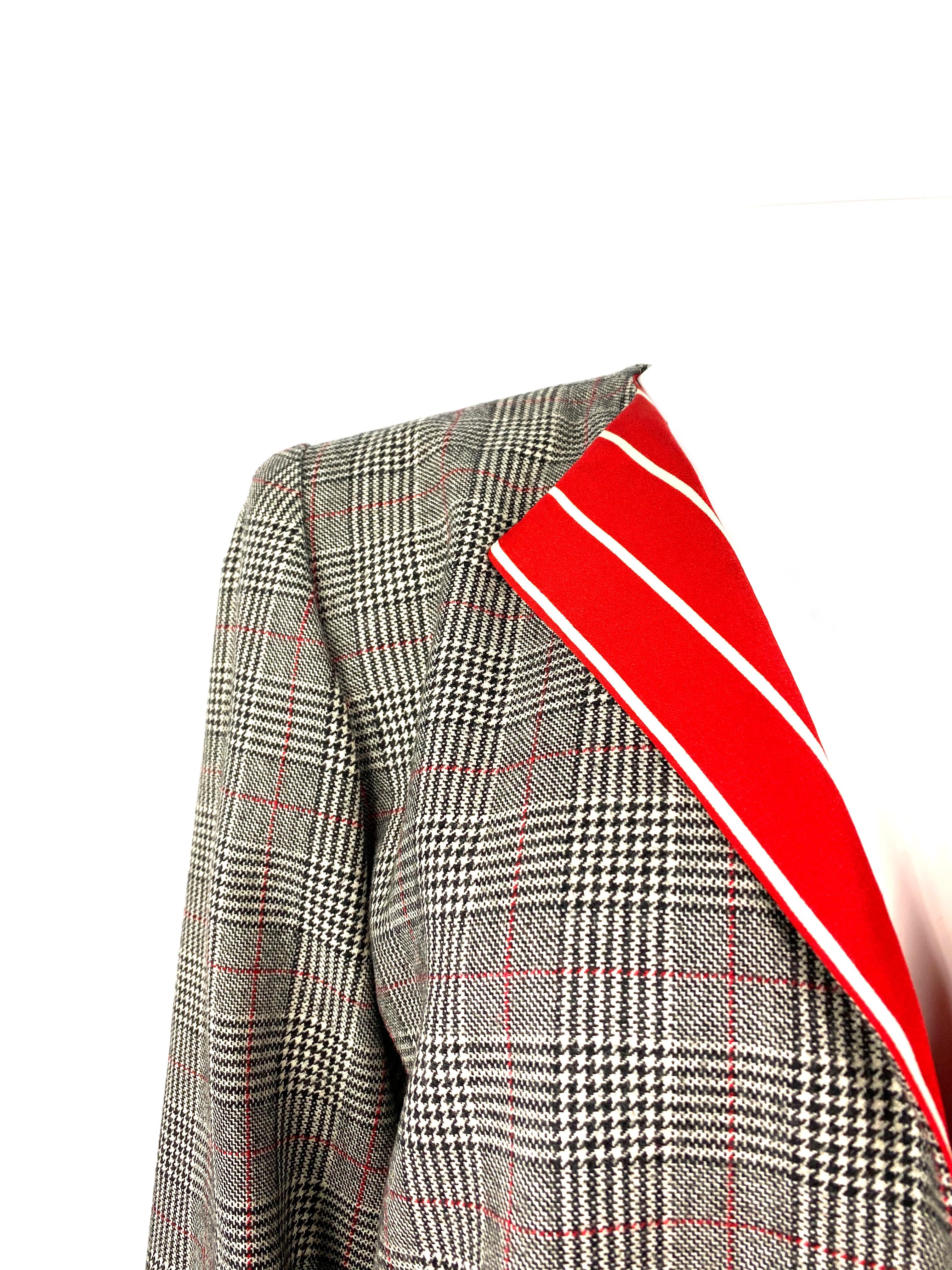 Gray Galanos Amen Wardy Grey and Red Check Plaid Jacket  For Sale