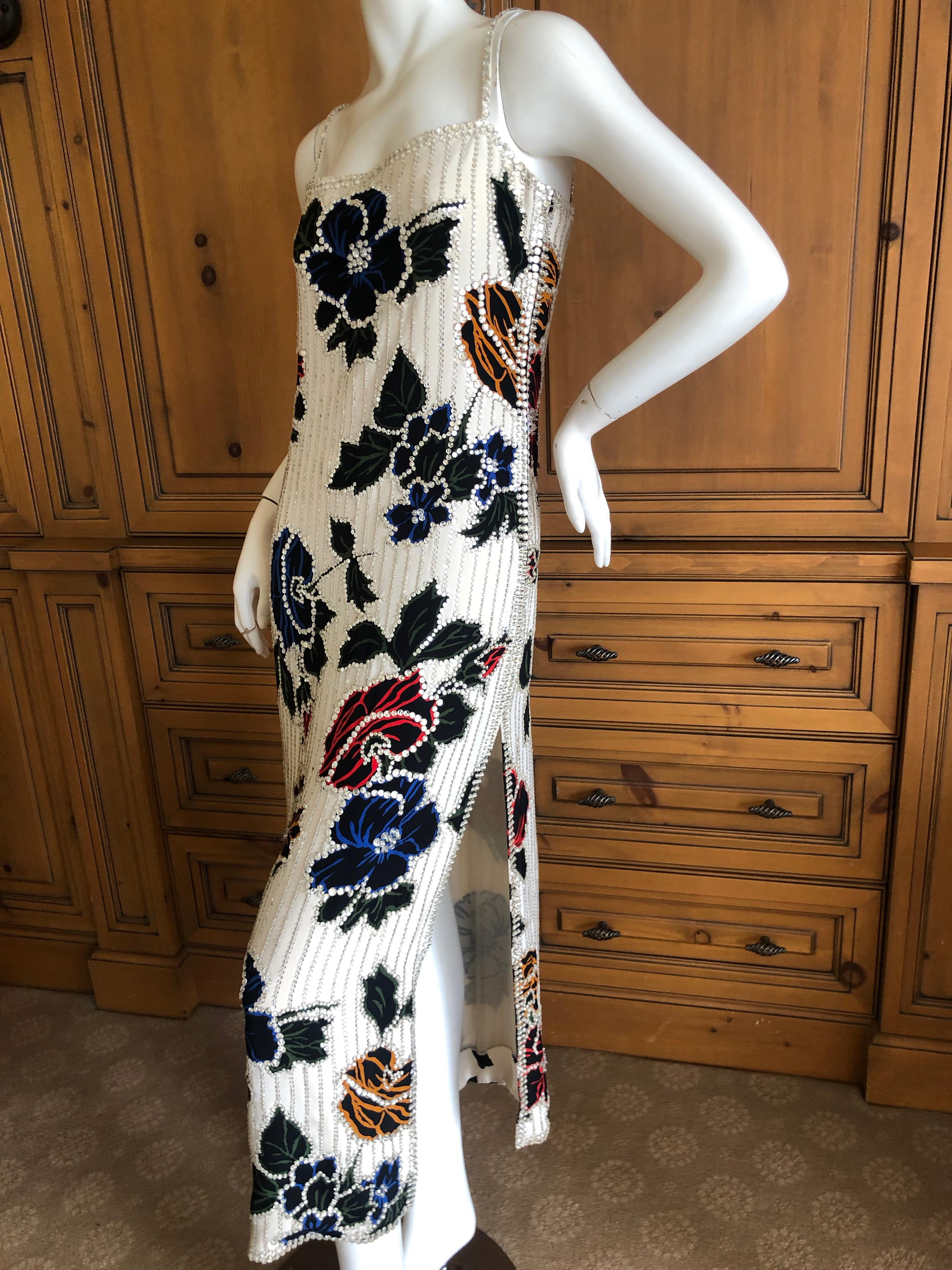 Galanos Applique Silk Floral Dress and Shawl with Swarovski Crystal Details For Sale 2